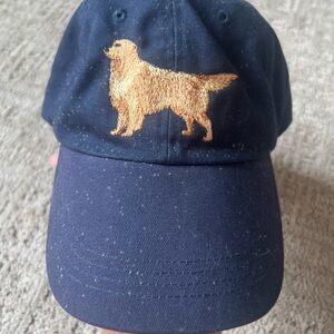 Women's Adjustable 100% Cotton Hat Embroidered Golden Retriever Navy Blue Dog